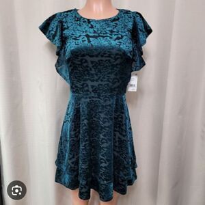 NWT Midnight Doll Green Velour Burnout Fit Flare Dress Size S